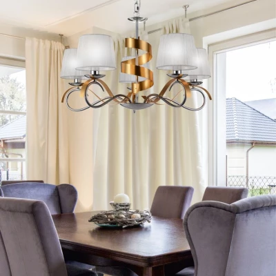 Závěsné pětiramenné světlo DENIS - 5xE14, 40W, chromované / zlaté