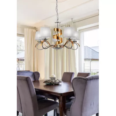 Závěsné pětiramenné světlo DENIS - 5xE14, 40W, chromované / zlaté