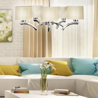 Závěsné pětiramenné osvětlení DRAGA - 5xE27, 60W, chromované / krémové