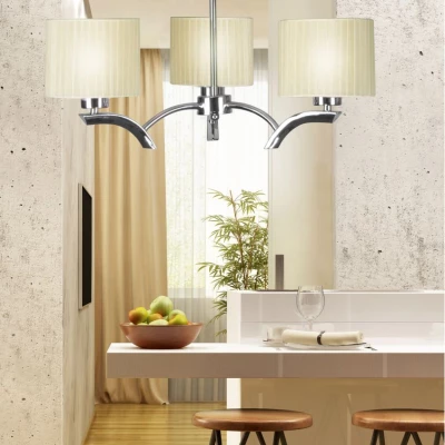 Závěsné tříramenné osvětlení DRAGA - 3xE27, 60W, chromované / krémové