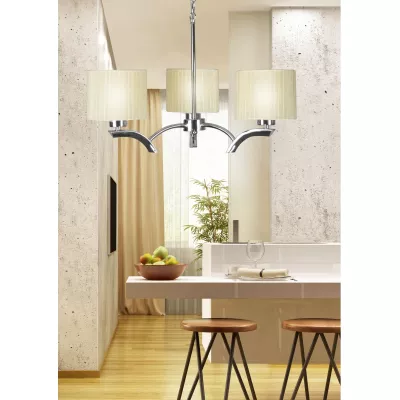 Závěsné tříramenné osvětlení DRAGA - 3xE27, 60W, chromované / krémové