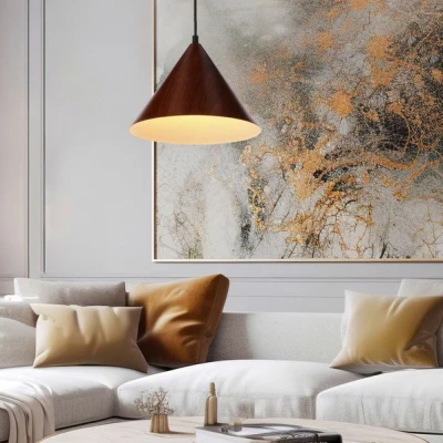 Závěsné skandinávské osvětlení DUNCA - 1xE27, 40W, 25cm, kulaté, ořech, černé