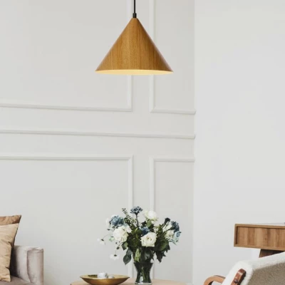 Závěsné skandinávské osvětlení DUNCA - 1xE27, 40W, 25cm, kulaté, dub, černé