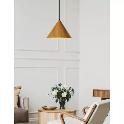 Závěsné skandinávské osvětlení DUNCA - 1xE27, 40W, 25cm, kulaté, dub, černé