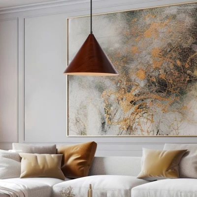 Závěsné skandinávské osvětlení DUNCA - 1xE27, 40W, 32cm, kulaté, ořech, černé