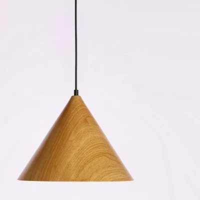 Závěsné skandinávské osvětlení DUNCA - 1xE27, 40W, 32cm, kulaté, dub, černé