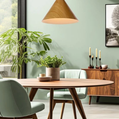 Závěsné skandinávské osvětlení DUNCA - 1xE27, 40W, 32cm, kulaté, dub, černé