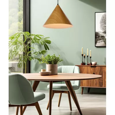 Závěsné skandinávské osvětlení DUNCA - 1xE27, 40W, 32cm, kulaté, dub, černé