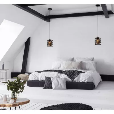 Moderní závěsné svítidlo ELUNA - 1xE27, 60W, černé / jantarové