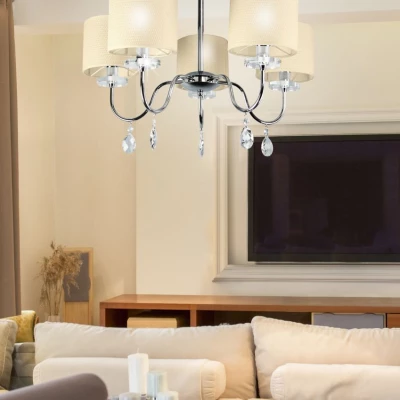 Moderní závěsné pětiramenné osvětlení ESTERA - 5xE14, 40W, chromované / bílé