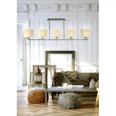 Moderní závěsné osvětlení nad jídelní stůl ESTERA - 5xE14, 40W, chromované / bílé