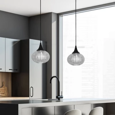 Moderní závěsné světlo EXETER - 1xE14, 40W, 14,5cm, kulaté, černé / čiré