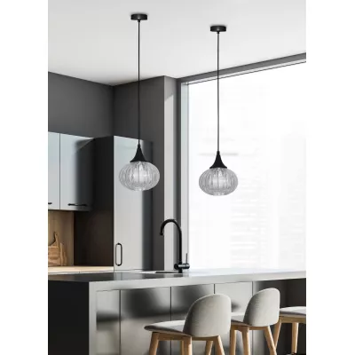 Moderní závěsné světlo EXETER - 1xE14, 40W, 14,5cm, kulaté, černé / čiré