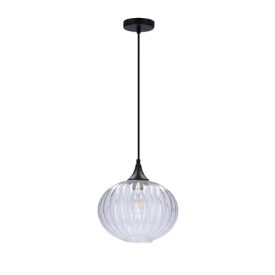 Moderní závěsné osvětlení EXETER - 1xE27, 40W, 24cm, kulaté, černé / čiré