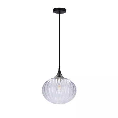 Moderní závěsné osvětlení EXETER - 1xE27, 40W, 24cm, kulaté, černé / čiré