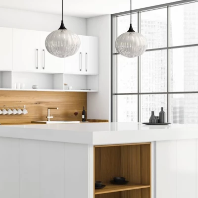 Moderní závěsné osvětlení EXETER - 1xE27, 40W, 24cm, kulaté, černé / čiré