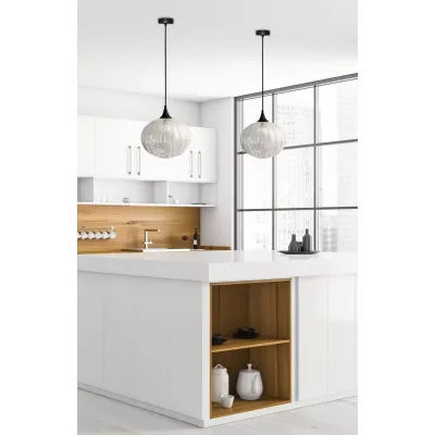 Moderní závěsné osvětlení EXETER - 1xE27, 40W, 24cm, kulaté, černé / čiré