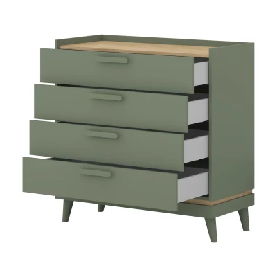 Šuplíková komoda ARWEN - zelená / dub