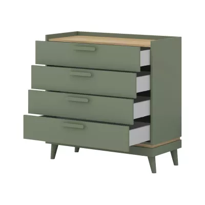 Šuplíková komoda ARWEN - zelená / dub