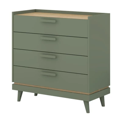 Šuplíková komoda ARWEN - zelená / dub