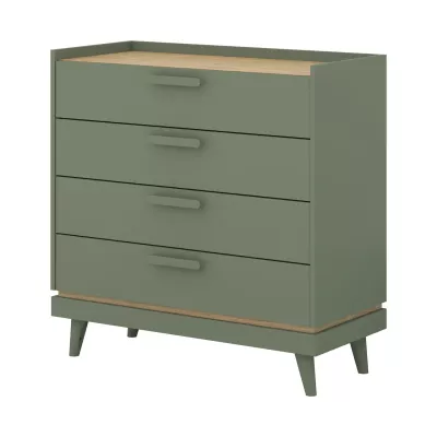 Šuplíková komoda ARWEN - zelená / dub