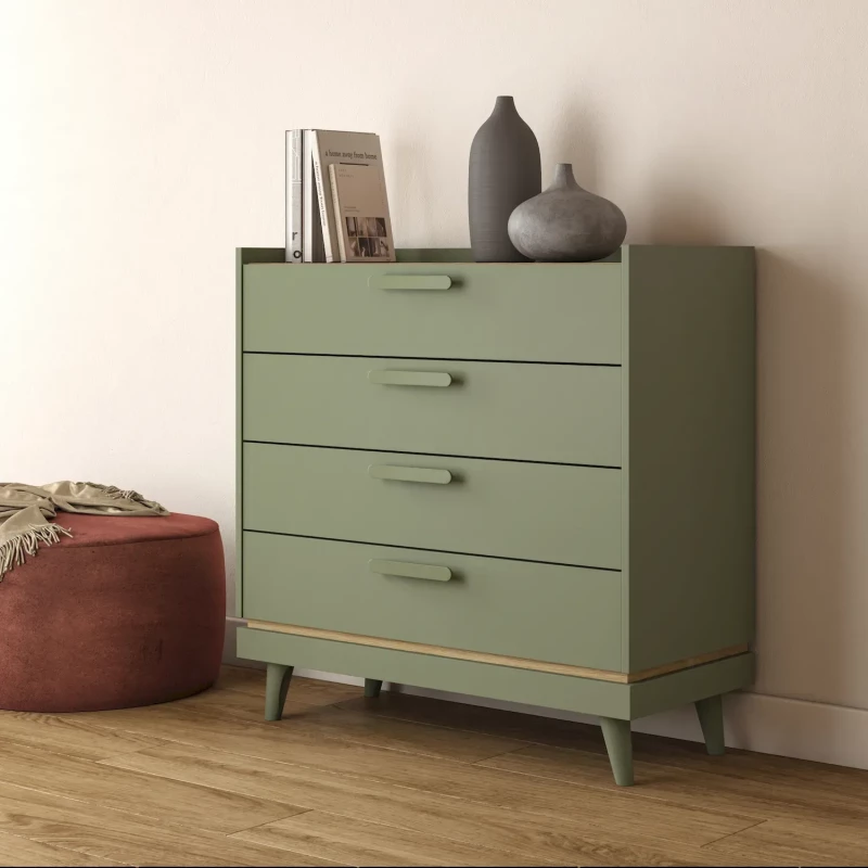 Šuplíková komoda ARWEN - zelená / dub