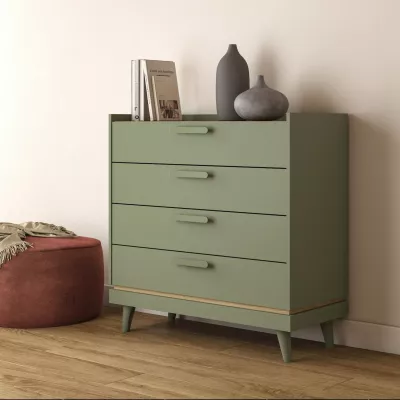 Šuplíková komoda ARWEN - zelená / dub