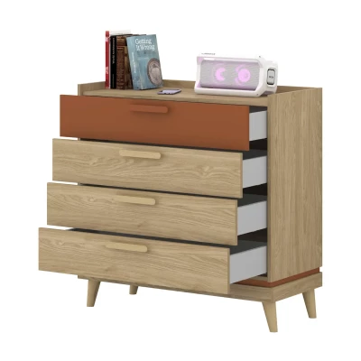 Šuplíková komoda ARWEN - dub / cihlová