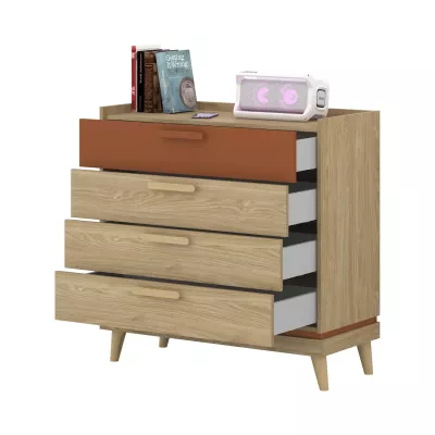 Šuplíková komoda ARWEN - dub / cihlová