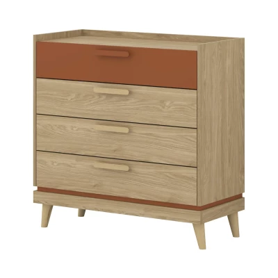 Šuplíková komoda ARWEN - dub / cihlová