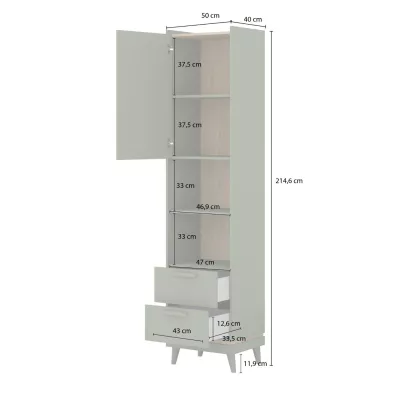 Policový regál se šuplíky ARWEN - zelený / dub