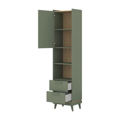 Policový regál se šuplíky ARWEN - zelený / dub