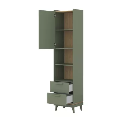 Policový regál se šuplíky ARWEN - zelený / dub