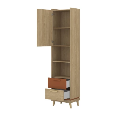 Policový regál se šuplíky ARWEN - dub / cihlový