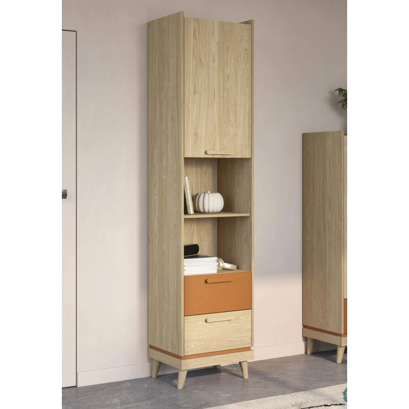 Policový regál se šuplíky ARWEN - dub / cihlový