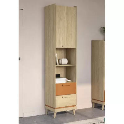 Policový regál se šuplíky ARWEN - dub / cihlový