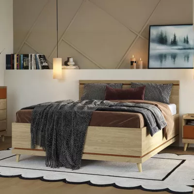 Manželská postel 160x200 ARWEN - dub / cihlová