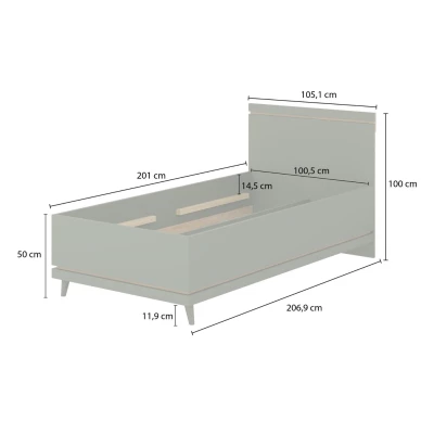 Jednolůžková postel 100x200 ARWEN - dub / cihlová
