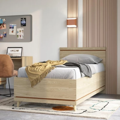 Jednolůžková postel 100x200 ARWEN - dub / cihlová