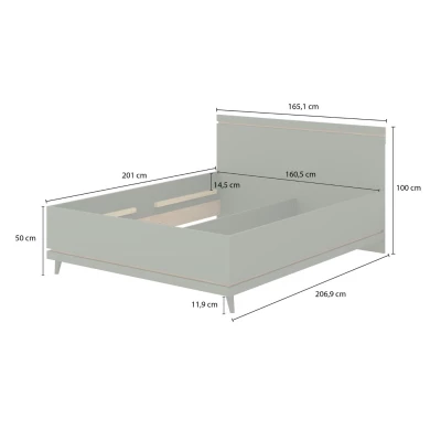 Manželská postel 160x200 ARWEN s úložným prostorem - zelená / dub