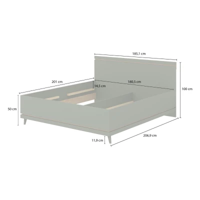 Manželská postel 180x200 ARWEN s úložným prostorem - zelená / dub