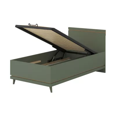Jednolůžková postel 100x200 ARWEN s úložným prostorem - zelená / dub