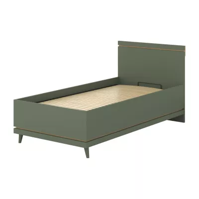 Jednolůžková postel 100x200 ARWEN s úložným prostorem - zelená / dub