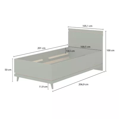 Jednolůžková postel 100x200 ARWEN s úložným prostorem - dub / cihlová
