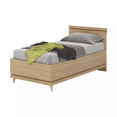 Jednolůžková postel 100x200 ARWEN s úložným prostorem - dub / cihlová