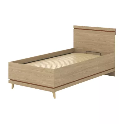 Jednolůžková postel 100x200 ARWEN s úložným prostorem - dub / cihlová