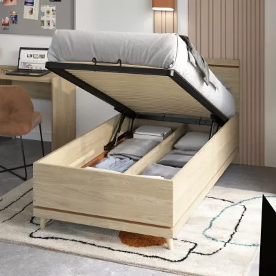 Jednolůžková postel 100x200 ARWEN s úložným prostorem - dub / cihlová
