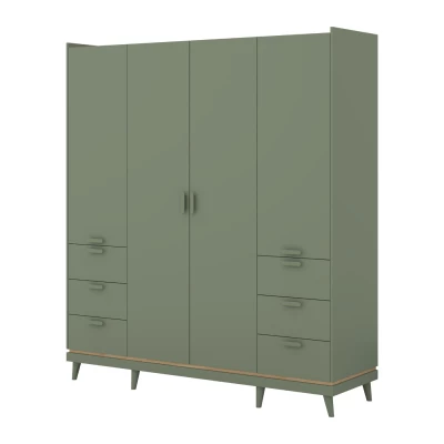 Čtyřdveřová šatní skříň 190 cm ARWEN - zelená / dub