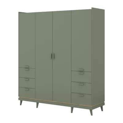 Čtyřdveřová šatní skříň 190 cm ARWEN - zelená / dub