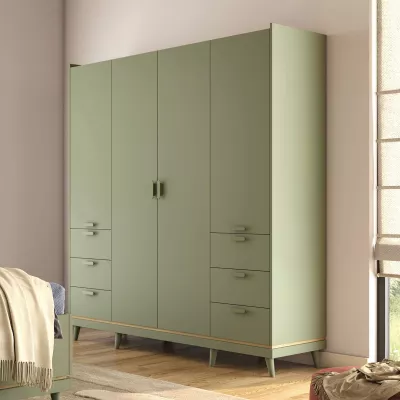 Čtyřdveřová šatní skříň 190 cm ARWEN - zelená / dub